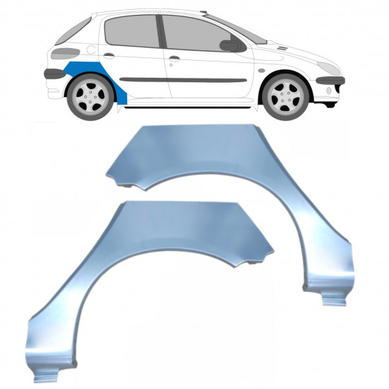 Painel de reparação do guarda-lamas traseiro para Peugeot 206 1998- / Esquerda+Direita / Conjunto 9670