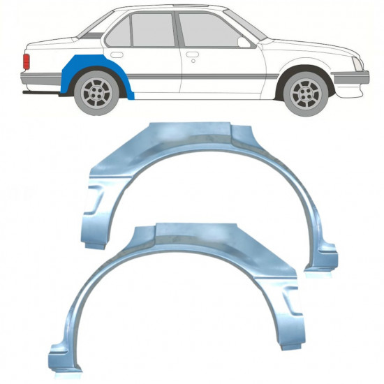 Painel de reparação do guarda-lamas traseiro para Opel Ascona C / Vauxhall Cavalier 1981-1988 / Esquerda+Direita / Conjunto 9705