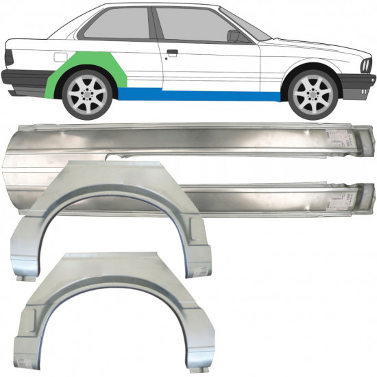 Painel de reparação da soleira com guarda-lamas traseiro para BMW 3 E30 1987-1994 / Esquerda+Direita / Conjunto 9518