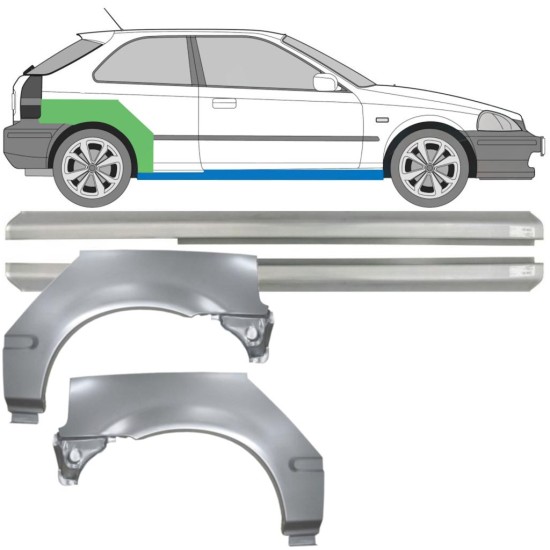 Painel de reparação da soleira com guarda-lamas traseiro para Honda Civic EJ EK 1995-2001 / Esquerda+Direita / Conjunto 10664
