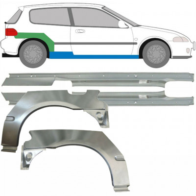 Painel de reparação da soleira com guarda-lamas traseiro para Honda Civic 1991-1995 / Esquerda+Direita / Conjunto 9539
