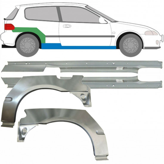 Painel de reparação da soleira com guarda-lamas traseiro para Honda Civic 1991-1995 / Esquerda+Direita / Conjunto 9539