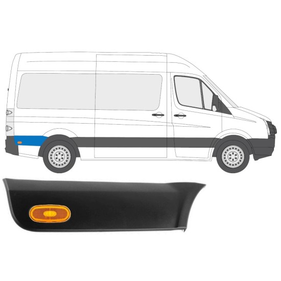 Moldura lateral do guarda-lamas traseiro com Luz para Volkswagen Crafter 2005-2017 / Direito / Conjunto 14150