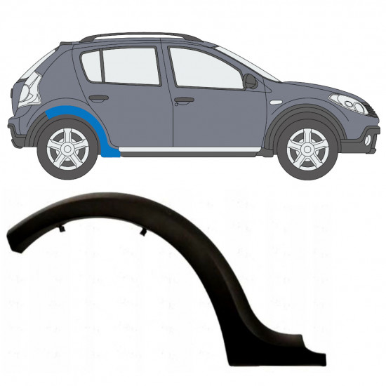 Moldura lateral do guarda-lamas traseiro para Dacia Sandero Stepway 2008-2013 / Direito 9033