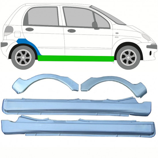 Painel de reparação da soleira com guarda-lamas traseiro para Daewoo Matiz 1998-2008 / Esquerda+Direita / Conjunto 10038