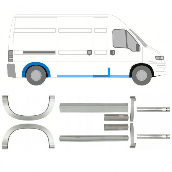 Painel de reparação da soleira com guarda-lamas traseiro para Fiat Ducato Boxer Relay 1994-2006 / LWB / Conjunto 11518