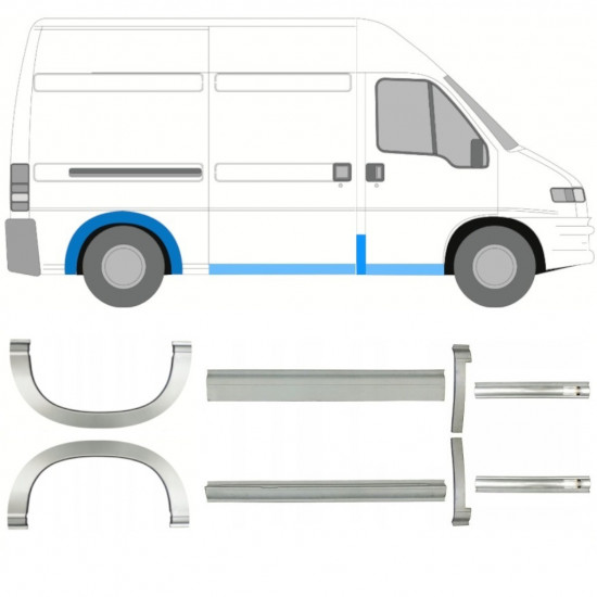 Painel de reparação da soleira com guarda-lamas traseiro para Fiat Ducato Boxer Relay 1994-2006 / MWB / Conjunto 11517