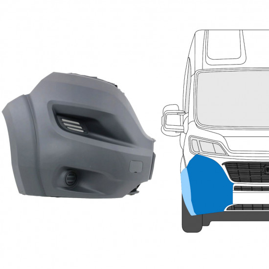 Canto do para-choque dianteiro com moldura lateral para Fiat Ducato 2014-2018 / Direito 9041