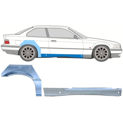 Soleira completa com reparação de guarda-lamas traseiro para BMW 3 E36 1990-2000 / Direito / COUPE / Conjunto 17023