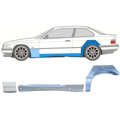 Painel de reparação da soleira com guarda-lamas dianteiro e traseiro para BMW 3 E36 1990-2000 / Esquerdo / COUPE / Conjunto 17026