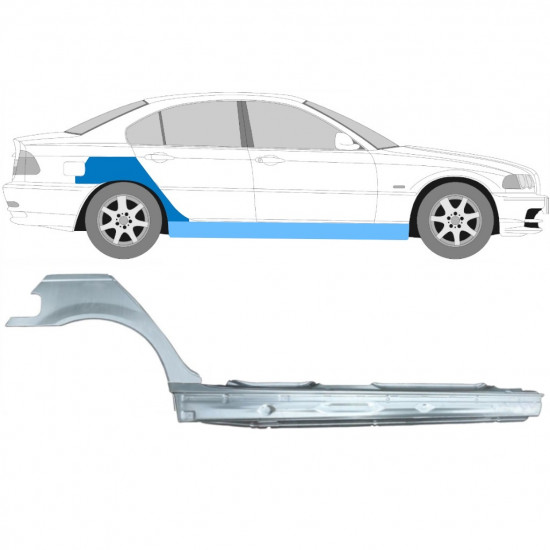 Painel de reparação da soleira com guarda-lamas traseiro para BMW E46 3 1998-2005 / Direito / Conjunto 11258