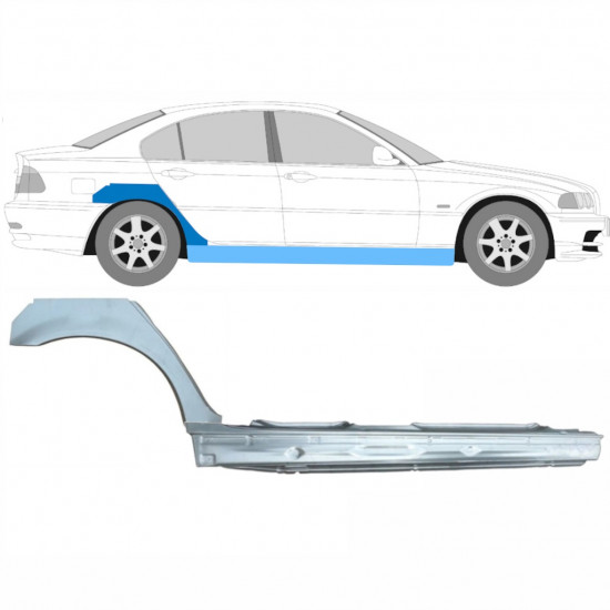 Painel de reparação da soleira com guarda-lamas traseiro para BMW E46 3 1998-2005 / Direito / Conjunto 11243