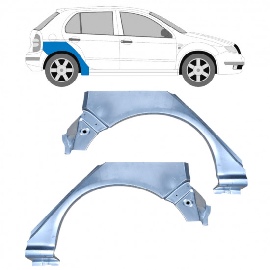 Painel de reparação do guarda-lamas traseiro para Skoda Fabia 1999-2007 / Esquerda+Direita / Conjunto 10444