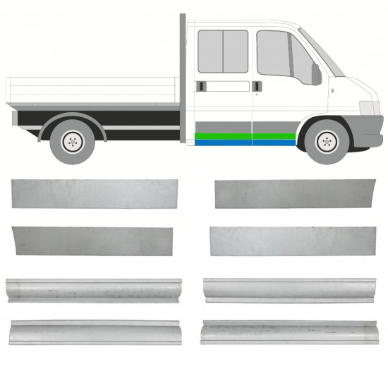 Painel de reparação da soleira com portas para Fiat Ducato Boxer Relay Jumper 1994-2006 / Esquerda+Direita / Cabine dupla / Conjunto 10492