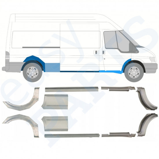 Painel de reparação da soleira com guarda-lamas traseiro para Ford Transit 2000-2013 / LWB / Esquerda+Direita / Conjunto 10630