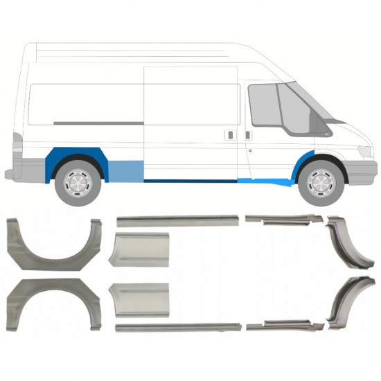 Painel de reparação da soleira com guarda-lamas traseiro para Ford Transit 2000-2013 / LWB / Esquerda+Direita / Conjunto 10640