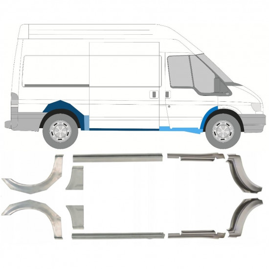 Painel de reparação da soleira com guarda-lamas traseiro para Ford Transit 2000-2013 / MWB / Esquerda+Direita / Conjunto 10637