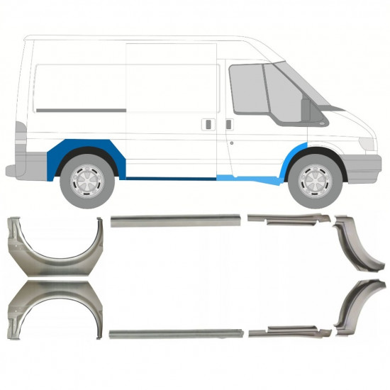 Painel de reparação da soleira com guarda-lamas traseiro para Ford Transit 2000-2013 / SWB / Conjunto 9694