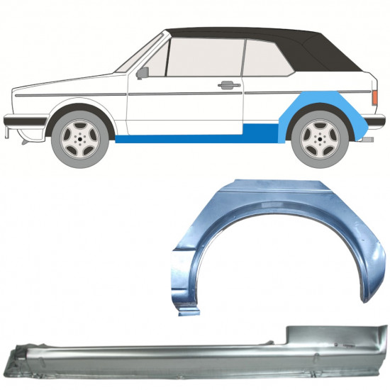 Painel de reparação da soleira com guarda-lamas traseiro para VW Golf 1 1979-1993 CABRIO / Esquerdo / Conjunto 12578