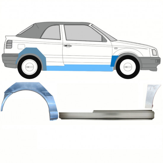 Painel de reparação da soleira com guarda-lamas dianteiro e traseiro para VW Golf 3 1993-1998  CABRIO / Direito / Conjunto 12566