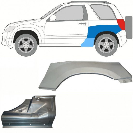 Painel de reparação da soleira com guarda-lamas traseiro para Suzuki Grand Vitara 2005-2012 / Esquerdo / Conjunto 10841