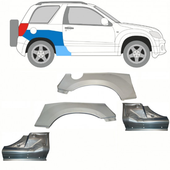 Painel de reparação da soleira com guarda-lamas traseiro para Suzuki Grand Vitara 2005-2012 / Conjunto 10842