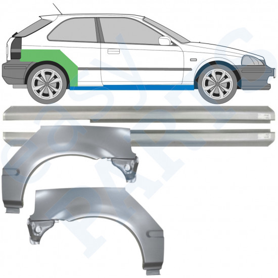 Painel de reparação da soleira com guarda-lamas traseiro para Honda Civic 1995-2000 / Esquerda+Direita / Conjunto 10664