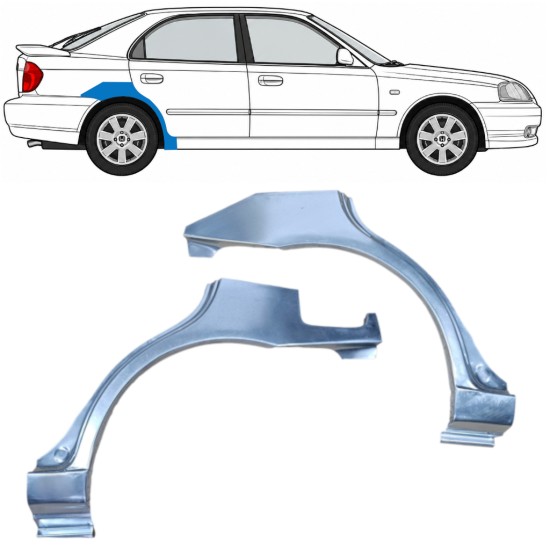 Painel de reparação do guarda-lamas traseiro para Hyundai Accent 2000-2006 / Esquerda+Direita / Conjunto 9881