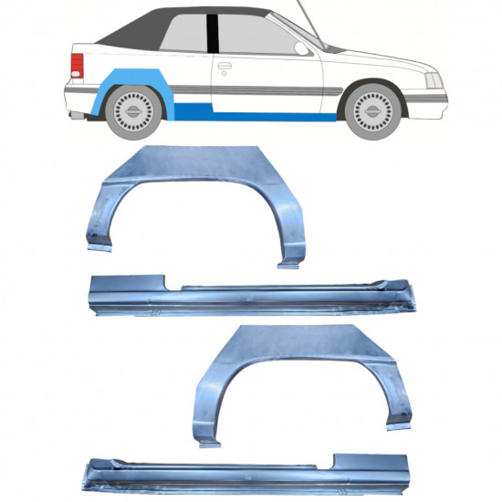 Painel de reparação da soleira com guarda-lamas traseiro para Opel Kadett E 1987-1993  CABRIO / Conjunto 12585