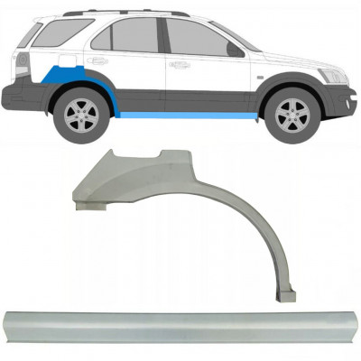 Painel de reparação da soleira com guarda-lamas traseiro para Kia Sorento 2002-2009 / Direito / Conjunto 10079