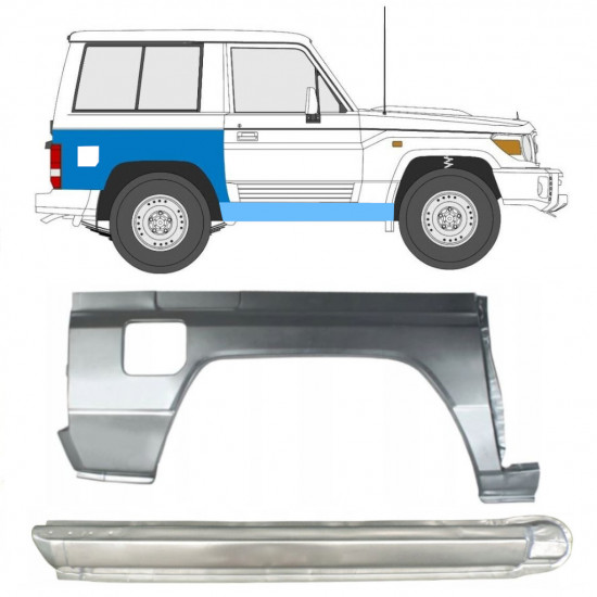 Painel de reparação da soleira com guarda-lamas traseiro para Toyota Land Cruiser 1984-1993 / Direito / Conjunto 11478