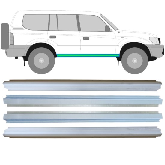 Painel de reparação interna e externa da soleira para Toyota Land Cruiser J90 1996-2002 / Esquerda+Direita / Conjunto 14854 Painel de reparação interna e externa da soleira para Toyota Land Cruiser J90 1996-2002 / Esquerda+Direita / Conjunto 14854