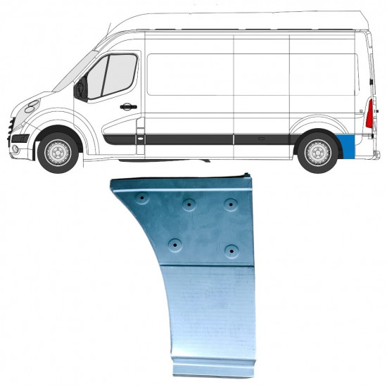 Painel de reparação da parte inferior do guarda-lamas traseiro atrás da roda para Renault Master 2010- / Esquerdo 12853