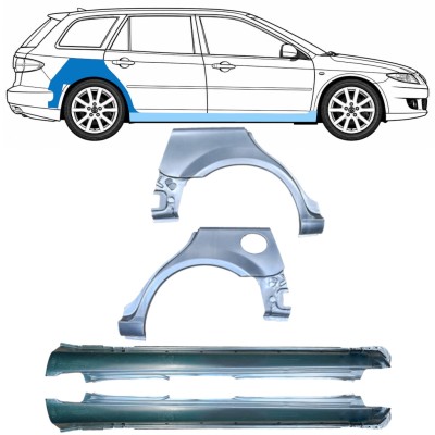 Painel de reparação da soleira com guarda-lamas traseiro para Mazda 6 GG GY 2002-2007 / Esquerda+Direita / COMBI / Conjunto 10538