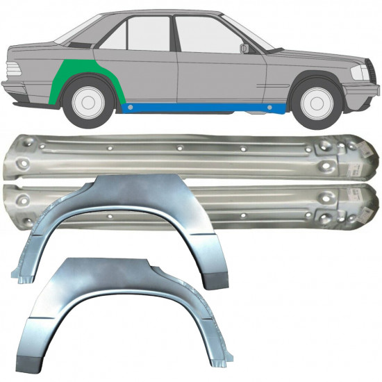 Painel de reparação da soleira com guarda-lamas traseiro para Mercedes 190 1982-1993 / Esquerda+Direita / Conjunto 9522