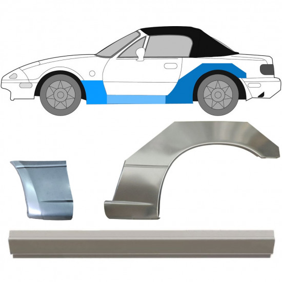 Painel de reparação da soleira com guarda-lamas dianteiro e traseiro para Mazda MX-5 1989-1998 / Esquerdo / Conjunto 12581