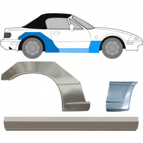 Painel de reparação da soleira com guarda-lamas dianteiro e traseiro para Mazda MX-5 1989-1998 / Direito / Conjunto 12580