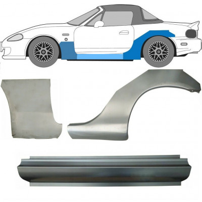 Painel de reparação da soleira com guarda-lamas dianteiro e traseiro para Mazda MX-5 1998-2005 NB / Esquerdo / Conjunto 11151