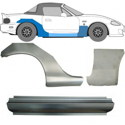 Painel de reparação da soleira com guarda-lamas dianteiro e traseiro para Mazda MX-5 1998-2005 NB / Direito / Conjunto 11150