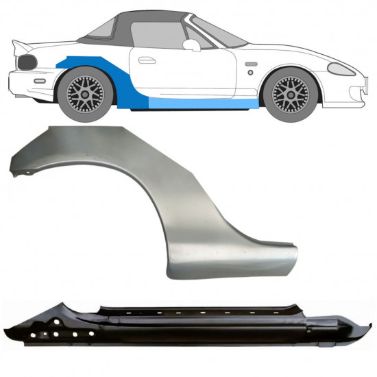 Painel de reparação da soleira com guarda-lamas traseiro para Mazda MX-5 1998-2005 NB / Direito / Conjunto 11145