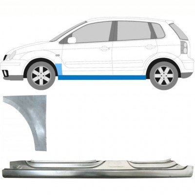 Soleira completa com reparação de guarda-lamas dianteiro para VW Polo 2001-2009 / Esquerdo / Conjunto 8730