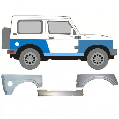 Painel de reparação da soleira com guarda-lamas dianteiro e traseiro para Suzuki Samurai 1981-2004 / Direito / Conjunto 11179