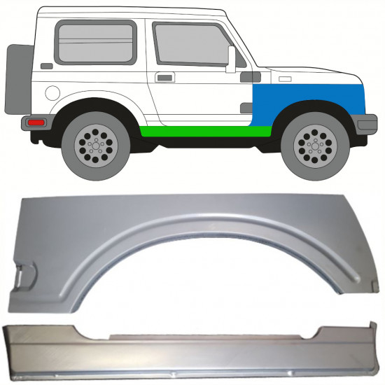 Soleira completa com reparação de guarda-lamas dianteiro para Suzuki Samurai 1981-1998 / Direito / Conjunto 10034