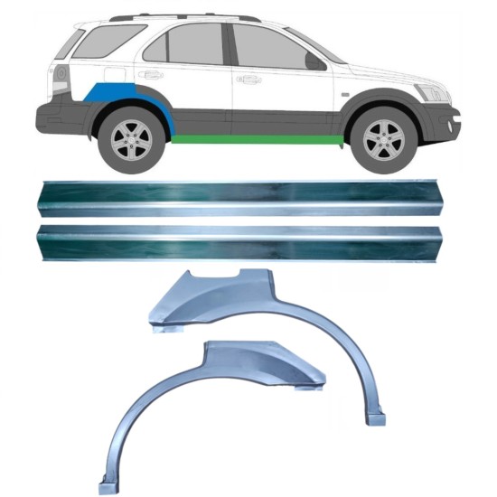 Painel de reparação da soleira com guarda-lamas traseiro para Kia Sorento 2002-2009 / Esquerda+Direita / Conjunto 10696