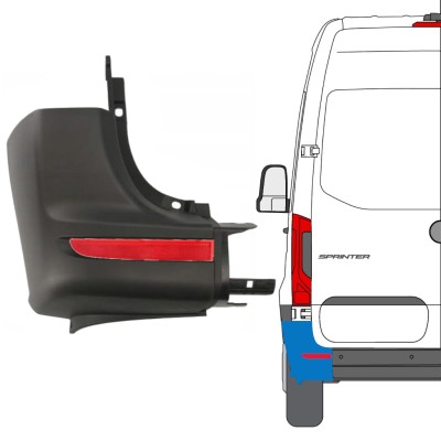 Canto do para-choque traseiro com Luz refletora para Mercedes Sprinter 2018- / Esquerdo / Conjunto 14950