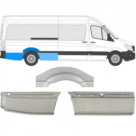 Painel de reparação do guarda-lamas traseiro para Mercedes Sprinter 2006- / LWB / Direito / Conjunto 8717