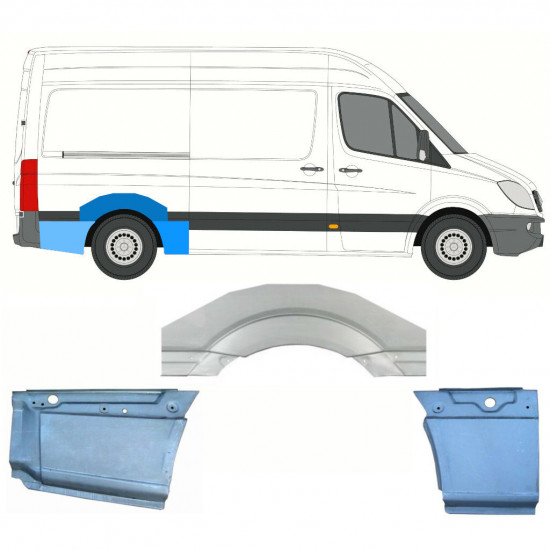 Painel de reparação do guarda-lamas traseiro para Mercedes Sprinter 2006- / MWB / Direito / Conjunto 8715