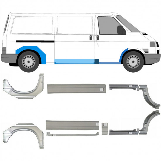 Painel de reparação da soleira com guarda-lamas dianteiro e traseiro para VW Transporter T4 1990- / LWB / Esquerda+Direita / Conjunto 5340