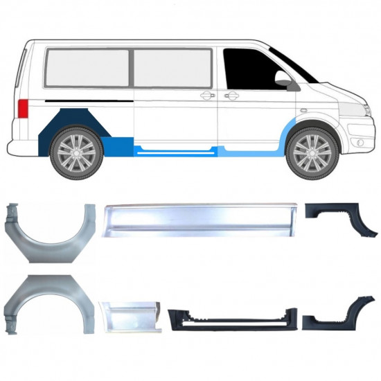 Painel de reparação da soleira com guarda-lamas traseiro para Volkswagen Transporter T5 2003- / LWB / Conjunto 11536