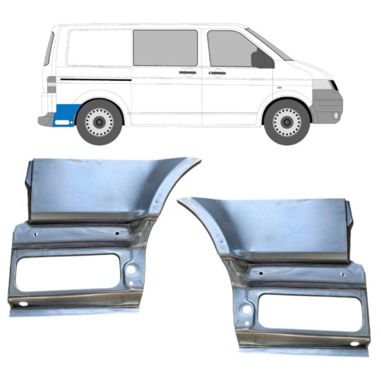 Painel de reparação da parte inferior do guarda-lamas traseiro atrás da roda para Volkswagen Transporter T5 2003-2015 / Esquerda+Direita / Conjunto 16264